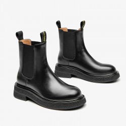 Chelsea Boots with Block Heel Round Toe Ankle Black Boots