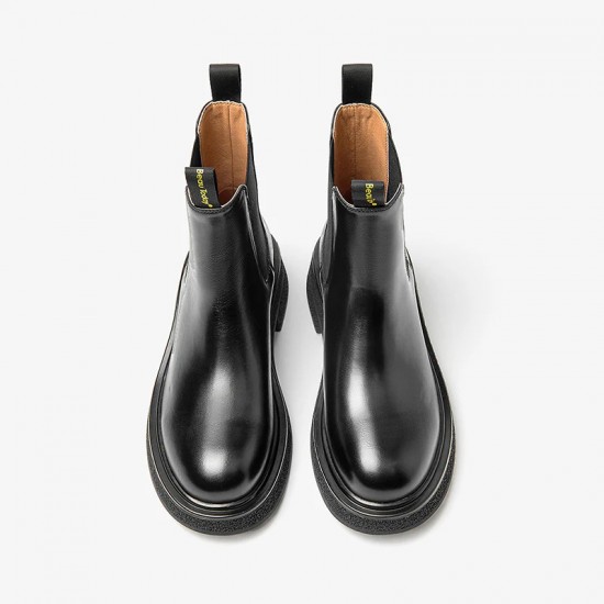 Chelsea Boots with Block Heel Round Toe Ankle Black Boots