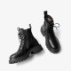 Handmade Leather Lug Sole Lace Up Combat Black Boot For Women