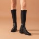 Leather Long Black Boots Square Toe Cap For Women