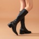 Leather Long Square Toe Cap Black Boots for Women