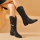 Mid Heel Cowgirl Pointed Toe Western Black Boots For Women