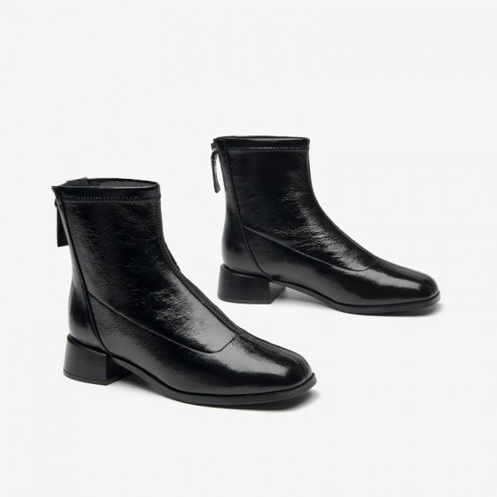 Soft Leather Ankle Black Boots For Women