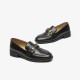 Calfskin Leather Classic Buckle Loafers Black Shoes For Women