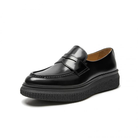 Chunky Sole Penny Loafers Black Shoes for Men