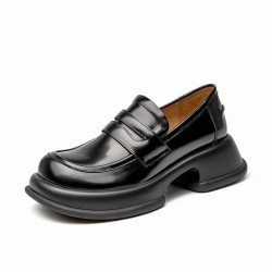 Chunky Sole Solid Color Penny Loafers Black Shoes for Women