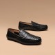 Cow Leather Woven Penny Loafers Black Shoes For Men