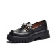 Leather Chunky Loafers Black Shoes for Women