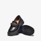 Leather Chunky Loafers Black Shoes for Women