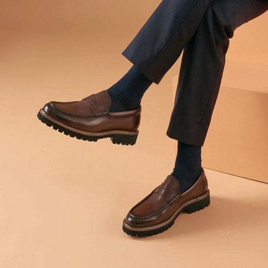 Leather Penny Loafers Brown Shoes For Men