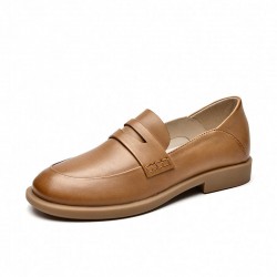 Leather Penny Loafers Brown Shoes for Women