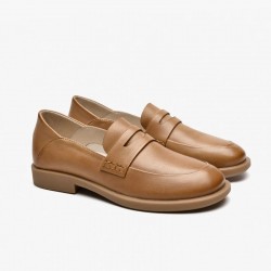 Leather Penny Loafers Brown Shoes for Women