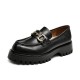 Metal Decoration Leather Chunky Loafers Black Shoes for Women