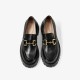 Metal Decoration Leather Chunky Loafers Black Shoes for Women