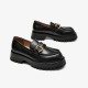 Metal Decoration Leather Chunky Loafers Black Shoes for Women