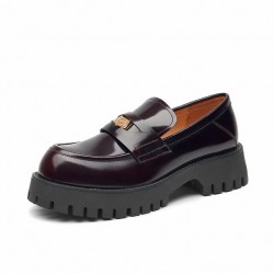 Platform Cow Leather Penny Loafers Win Red Shoes for Women