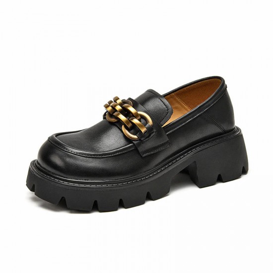 Platform Loafers Black Shoes for Women