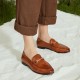 Retro Handmade Leather Slip-on Loafers Brown Shoes for Women