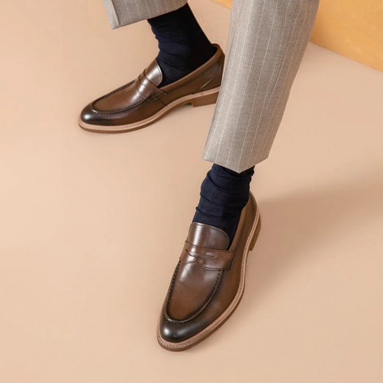 Retro Penny Loafers Brown Shoes for Men