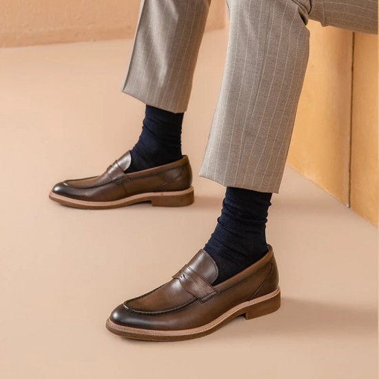 Retro Penny Loafers Brown Shoes for Men