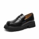 Square Toe Chunky Loafers with Lug Sole Black Shoes for Women