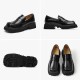 Square Toe Chunky Loafers with Lug Sole Black Shoes for Women