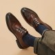 Elegant Cow Leather Wingtip Brogue Brown Shoes For Men