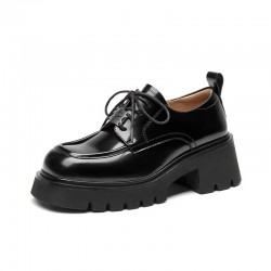 Lace-Up Platform Lug Sole Oxfords Black Shoes For Women