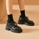 Lace-Up Platform Lug Sole Oxfords Black Shoes For Women