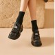 Lace-Up Platform Lug Sole Oxfords Black Shoes For Women