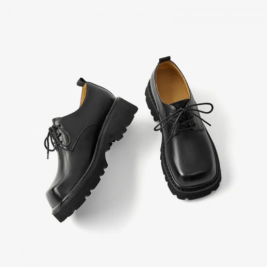 Lace-up Derby Black Shoes For Women