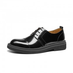 Leather Cap Toe Business Dress Black Shoes for Men