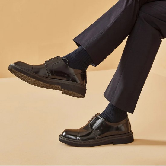 Leather Cap Toe Business Dress Black Shoes for Men