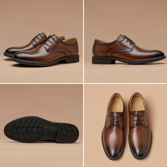 Waxing Pointed Toe Derby Brown Shoes for Men