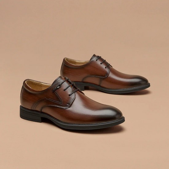 Waxing Pointed Toe Derby Brown Shoes for Men