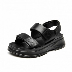 Chunky Hook Loop Velcro Black Sandals For Women