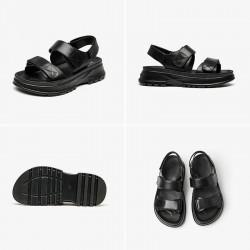 Chunky Hook Loop Velcro Black Sandals For Women