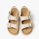 Leather Buckle Beige Brown Sandals For Women