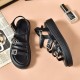 leather platform black gold sandals for women