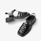 WMNS Buckle Strap Leather Gladiator Chunky Black Sandals