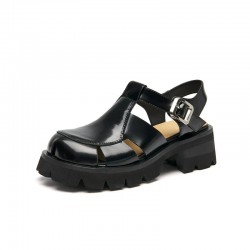 WMNS Cover Toe Leather Chunky Black Sandals