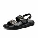 WMNS Handmade Leather Summer Black Buckle Decor Sandals