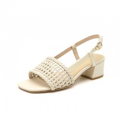 WMNS Woven Design Block Heel Beige Sandals