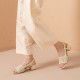 WMNS Woven Design Block Heel Beige Sandals