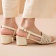 WMNS Woven Design Block Heel Beige Sandals