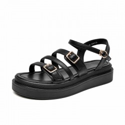 leather platform black gold sandals for women