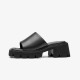 Block Heeled Square Toe Black Slippers Non-slip Lug Sole For Women