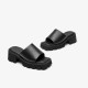 Block Heeled Square Toe Black Slippers Non-slip Lug Sole For Women