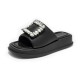 Casual Platform Black Slipper Flat Fahion Rhinestone Design For Women