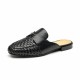 Cow Leather Mules Round Toe Braided Slip-on Black Sandals For Women